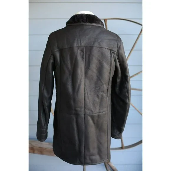 $2K Gallotti Leather Shearling-Lined Jacket Coat Black SZ 48/38 S/M
